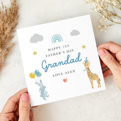 First Father's Day Card for Daddy Personalised with Name Cute Safari Design for new Dad Papa Dada Baby's First Keepsake