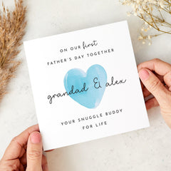First Father's Day Card for Grandad from Baby Boy Personalised with Names Grandad and Me with Blue Heart Cute New Dad Keepsake Gift Grandpa