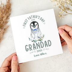 First Father’s Day Card for Grandad from Granddaughter Cute Penguin Design Personalised Keepsake Gift 2025 Baby Girl