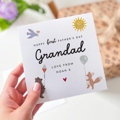 First Father’s Day Card for Grandad Personalised Name Cute Animal Design Special Keepsake from Grandchild Granddaughter Grandson Our 1st
