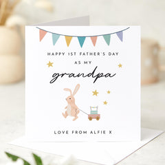First Father's Day Card for Grandad Personalised with Name Cute Bunny Design for Grandad Baby 1st Fathers Day Keepsake