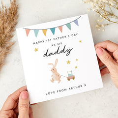 First Father's Day Card for Grandad Personalised with Name Cute Bunny Design for Grandad Baby 1st Fathers Day Keepsake