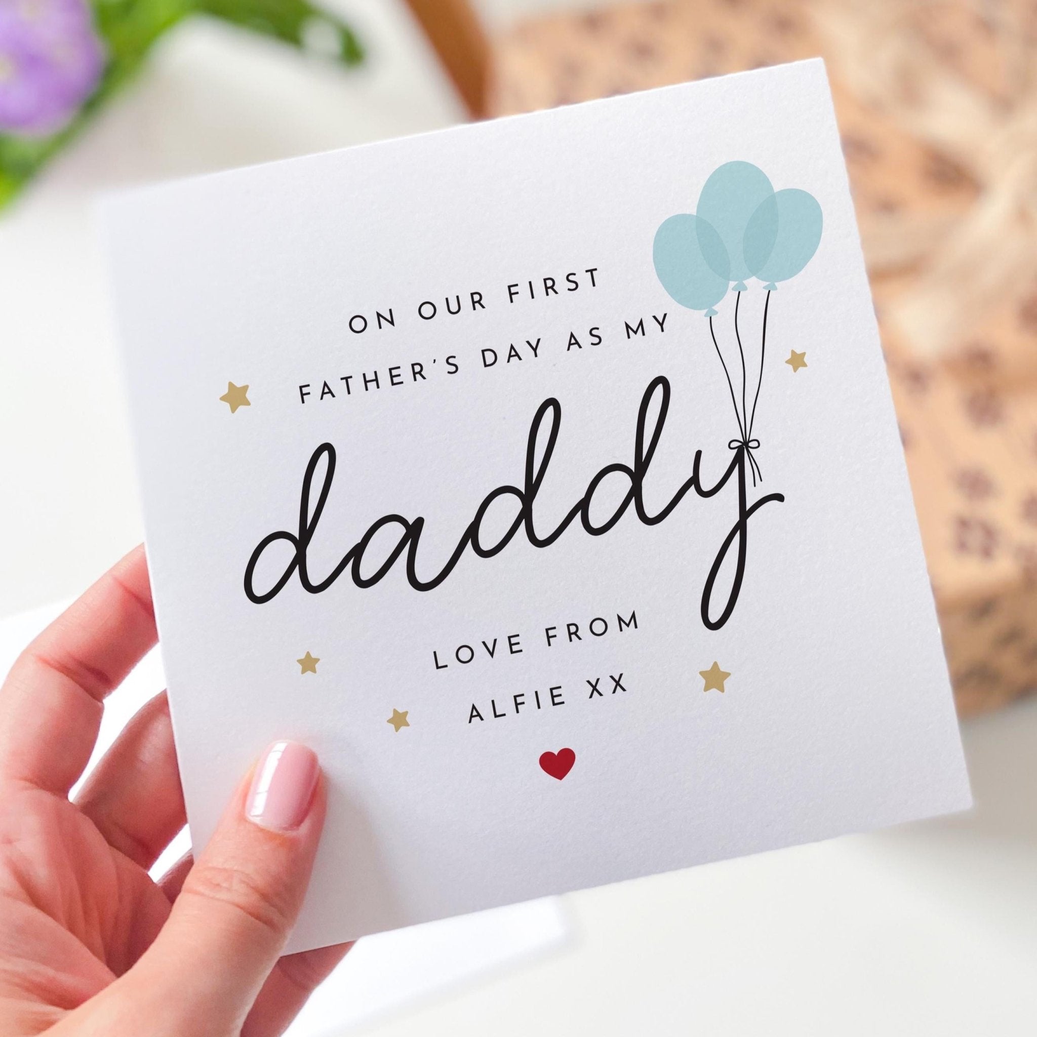 First Father's Day Card from Baby Boy Blue Balloon Design Special Daddy Son Keepsake Card for New Dad from Baby Bump On Our 1st Fathers Day
