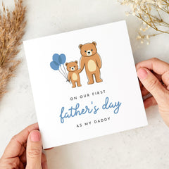 First Father's Day Card from Baby Boy Cute Bear and Blue Balloon Design Daddy and Son Keepsake Card for New Dad from Baby
