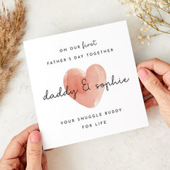 First Father's Day Card from Baby Girl – Personalised with Names – Daddy and Me Card with Red Heart – Cute New Dad Keepsake Gift