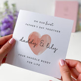 First Father's Day Card from Baby Girl – Personalised with Names – Daddy and Me Card with Red Heart – Cute New Dad Keepsake Gift