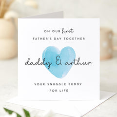 First Father's Day Card from Baby Personalised with Names Daddy Grandad and Me Card with Blue Heart Cute New Dad Keepsake Gift