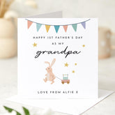 First Father's Day Card Personalised with Name and Title Cute Bunny Design for Daddy Grandad Grandpa or Grandfather Baby Keepsake