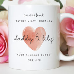 First Father's Day Mug & Coaster Set Custom Name Gift from Baby Daddy and Me Heart Design 1st Fathers Day Keepsake Dada Daughter