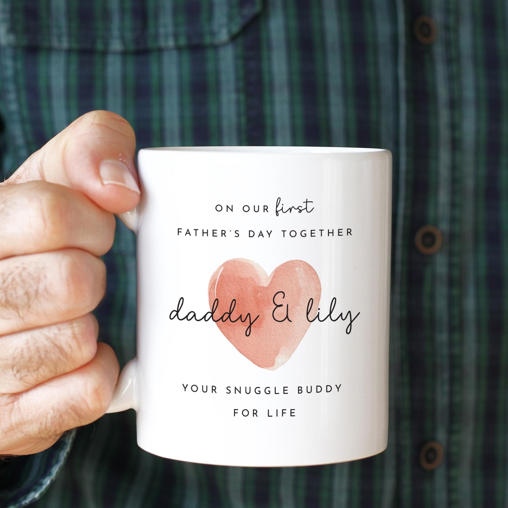 First Father's Day Mug & Coaster Set Custom Name Gift from Baby Daddy and Me Heart Design 1st Fathers Day Keepsake Dada Daughter