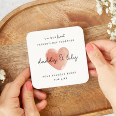 First Father's Day Mug & Coaster Set Custom Name Gift from Baby Daddy and Me Heart Design 1st Fathers Day Keepsake Dada Daughter