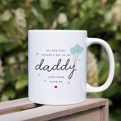 First Father's Day Mug for Daddy Balloon Design Gift from Baby with Name 1st Fathers Day Keepsake Cup for New Dad