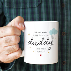 First Father's Day Mug for Daddy Balloon Design Gift from Baby with Name 1st Fathers Day Keepsake Cup for New Dad
