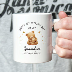 First Father's Day Mug for Grandpa Cute Teddy Bear Design Gift from Baby with Name First Fathers Day Keepsake