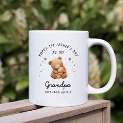 First Father's Day Mug for Grandpa Cute Teddy Bear Design Gift from Baby with Name First Fathers Day Keepsake