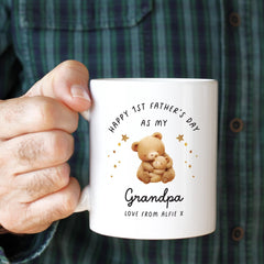 First Father's Day Mug for Grandpa Cute Teddy Bear Design Gift from Baby with Name First Fathers Day Keepsake