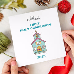 First Holy Communion Card with name PINK or BLUE Name Church Personalised Celebration for Boy or Girl Special Keepsake First Communion Gift