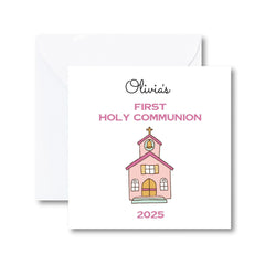 First Holy Communion Card with name PINK or BLUE Name Church Personalised Celebration for Boy or Girl Special Keepsake First Communion Gift