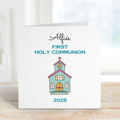 First Holy Communion Card with name PINK or BLUE Name Church Personalised Celebration for Boy or Girl Special Keepsake First Communion Gift