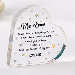 Floral Heart Acrylic Plaque Gift for Teacher with Last Name End of Term Gift Thank You Keepsake Primary Nursery End Year Appreciation