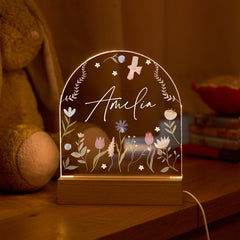 Floral LED Night Light Custom Name Gift for Her Birthday Christmas Home Bedroom Decor Wild Flowers