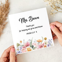 Floral Teacher Thank You Card Personalised End of Term Gift Card for Nursery Reception or Primary Teacher Card for Her with Last Name