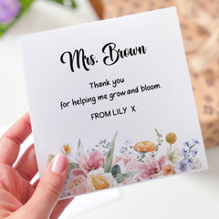 Floral Teacher Thank You Card Personalised End of Term Gift Card for Nursery Reception or Primary Teacher Card for Her with Last Name