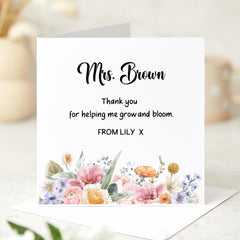 Floral Teacher Thank You Card Personalised End of Term Gift Card for Nursery Reception or Primary Teacher Card for Her with Last Name