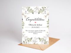 Floral Wedding or Engagement Card for A Couple Personalised with Names Date and Message Elegant Congratulations Card Keepsake Gift