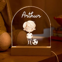 Football Night Light Name LED Lamp Soccer Shirt Theme Kids Room Decor Gift for Boys Birthday with Wooden Base