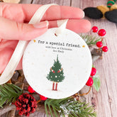 For a Special Friend Personalised Christmas Ceramic Ornament with Name Cute Xmas Gift for Best Friend with Christmas Tree Bestie Friendship