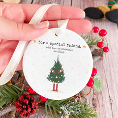 For a Special Friend Personalised Christmas Ceramic Ornament with Name Cute Xmas Gift for Best Friend with Christmas Tree Bestie Friendship