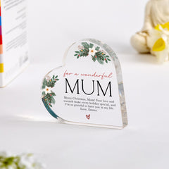 For a Wonderful Mum Heart Acrylic Plaque with Your Custom Text Personalised Christmas Gift for Mother Mummy Holiday Decoration