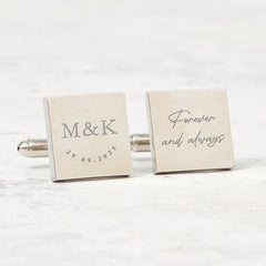 Forever and Always Cufflinks with Initials and Date Romantic Gift for Husband Boyfriend Groom Wedding Engagement Anniversary Valentine’s Day
