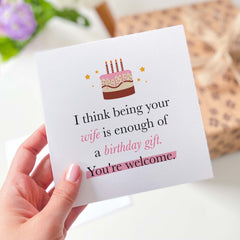 Funny Birthday Card For Husband Birthday Card Birthday Card Happy Birthday To My Husband Card Being Your Wife Is A Enough Gift Card