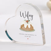 Funny Christmas Gift for Husband or Wife, Heart Acrylic Plaque with Pudding Design, Cute Festive Keepsake