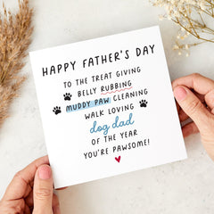Funny Dog Dad Father's Day Card for Dog Owner Pawsome Card from the Dog Treat Giving Muddy Paw Cleaning Pet Owner Card Perfect for Dog Lover