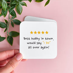 Funny Gift for Husband Coaster for Husband Wedding Anniversary Husband's Birthday Valentine's Day Gift 5 Star Hubby Quote Keepsake
