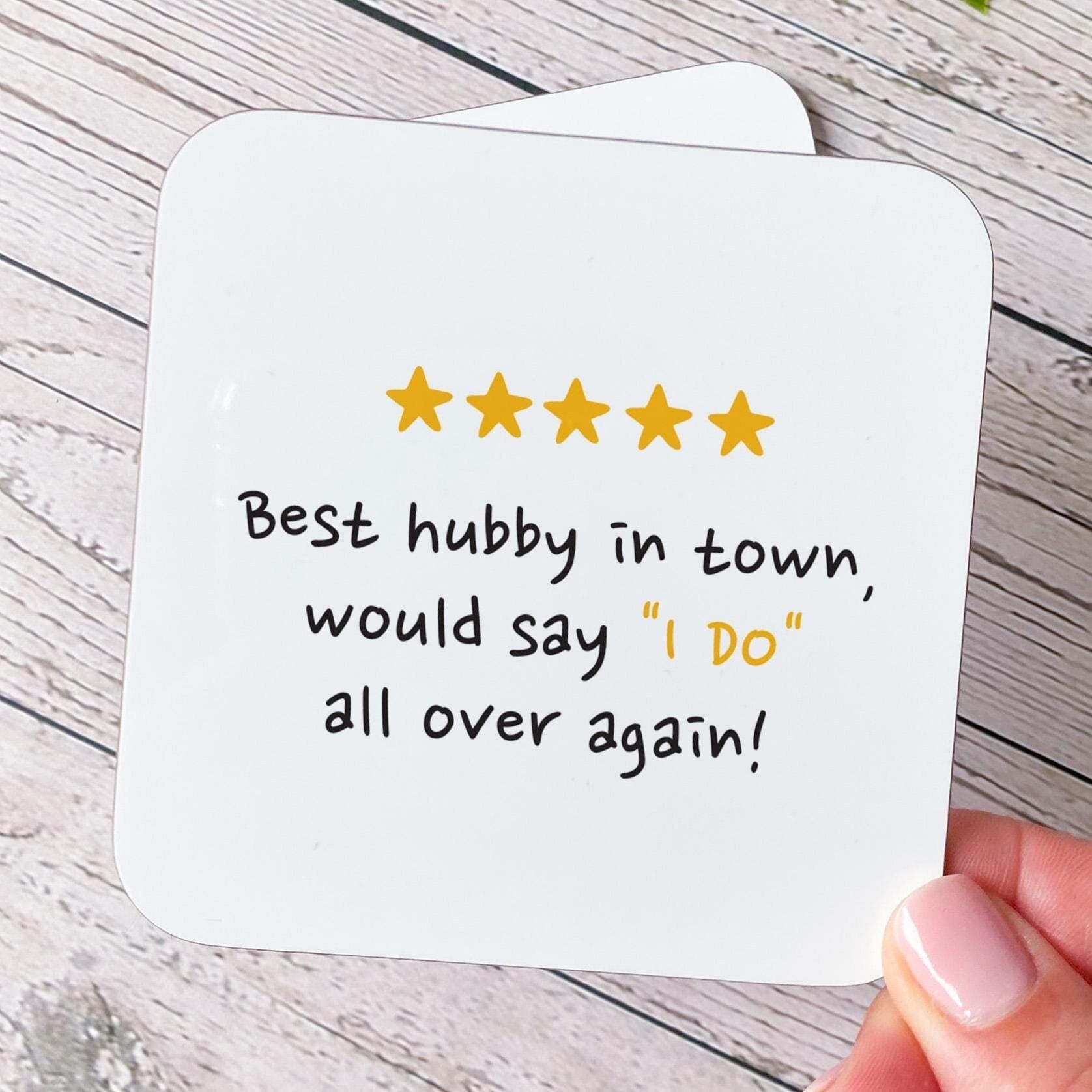 Funny Gift for Husband Coaster for Husband Wedding Anniversary Husband's Birthday Valentine's Day Gift 5 Star Hubby Quote Keepsake