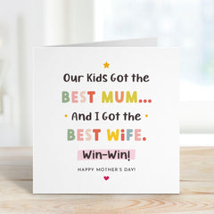 Funny Mother's Day Card for Wife from Husband Best Mum Best Wife Gift for Mummy Cute Love Appreciation Sweet Present for Her Win - Win