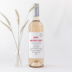Funny Mother’s Day Wine Label - “Put Your Feet Up” Gift for Mum Wine Sticker Prosecco Bottle Sticker for Mummy New Mum Present Wine Lover