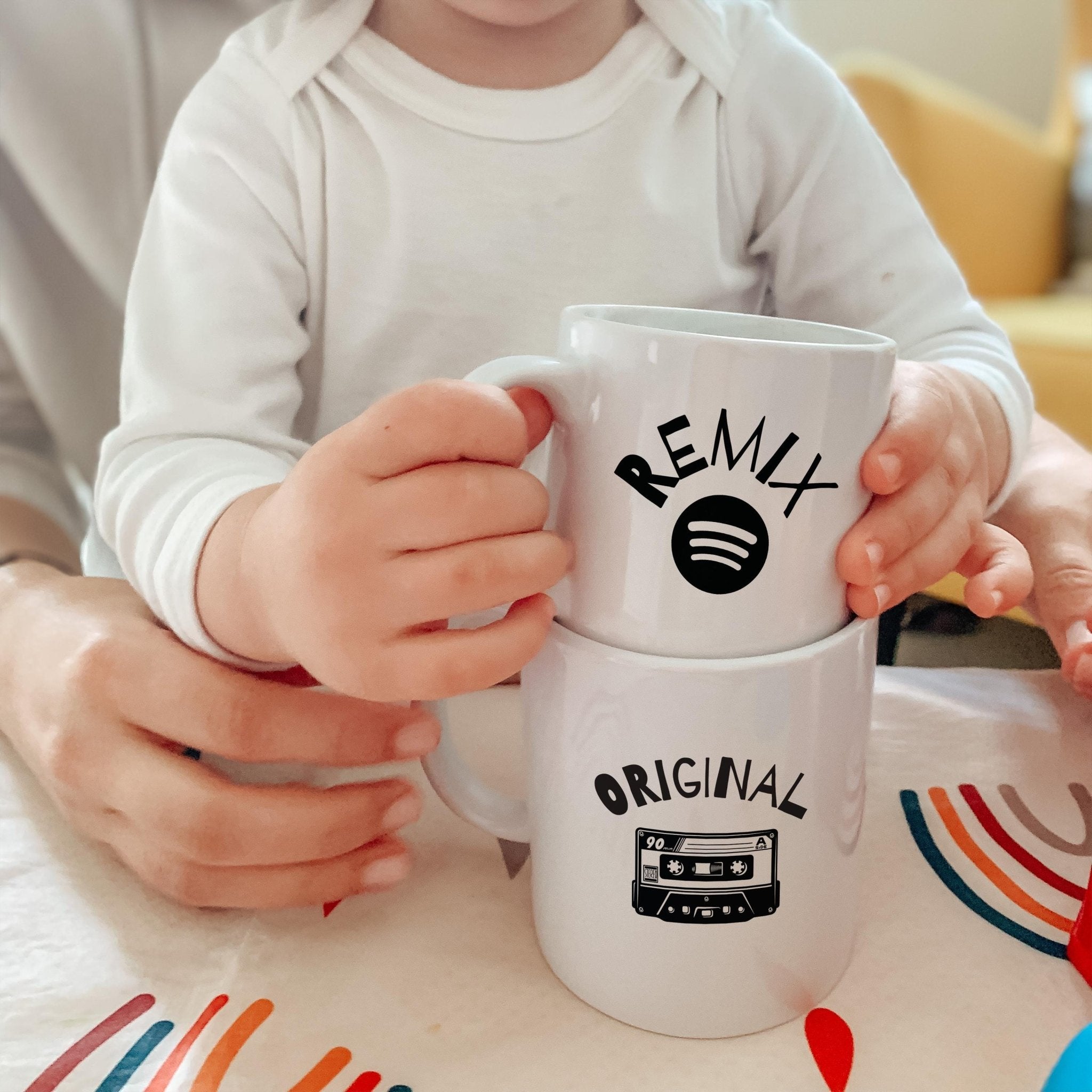 Funny Parent and Child Mug Set Original & Remix Design Music - Themed Gift for Mum Dad and Kid Cute Coffee Cups for Duo
