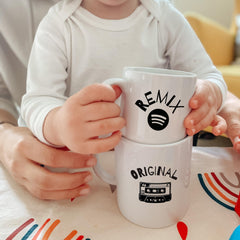 Funny Parent and Child Mug Set Original & Remix Design Music - Themed Gift for Mum Dad and Kid Cute Coffee Cups for Duo