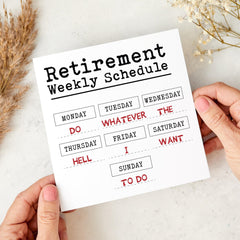Funny Retirement Card “Retirement Weekly Schedule” Humorous Leaving Work Gift for Colleague Dad Boss or Friend Retired Party Keepsake