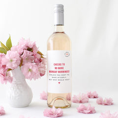 Funny Wine Label Gift for Retirement Cheers to No More Monday Mornings Wine Prosecco Bottle Sticker Retired Present for Wine Lovers