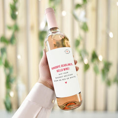 Funny Wine Label Retirement Gift for Colleagues Friends Boss Mum Dad Goodbye Deadlines Hello Wine Prosecco Bottle Sticker Wine Label Sticker