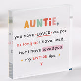Gift for Auntie Cute Acrylic Plaque with Quote Keepsake from Niece Nephew Colourful Design for Christmas Auntie's Birthday or Thank you gift