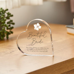 Gift for Bride Elegant Wedding Gift for Her Acrylic Plaque with Flower Design and Sentimental Message Keepsake Bridal Shower Hen Party Bride