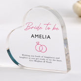 gift for Bride Personalised Bride to Be Acrylic Heart Plaque Gift Engagement or Hen Party Keepsake for Future Mrs