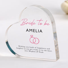 gift for Bride Personalised Bride to Be Acrylic Heart Plaque Gift Engagement or Hen Party Keepsake for Future Mrs